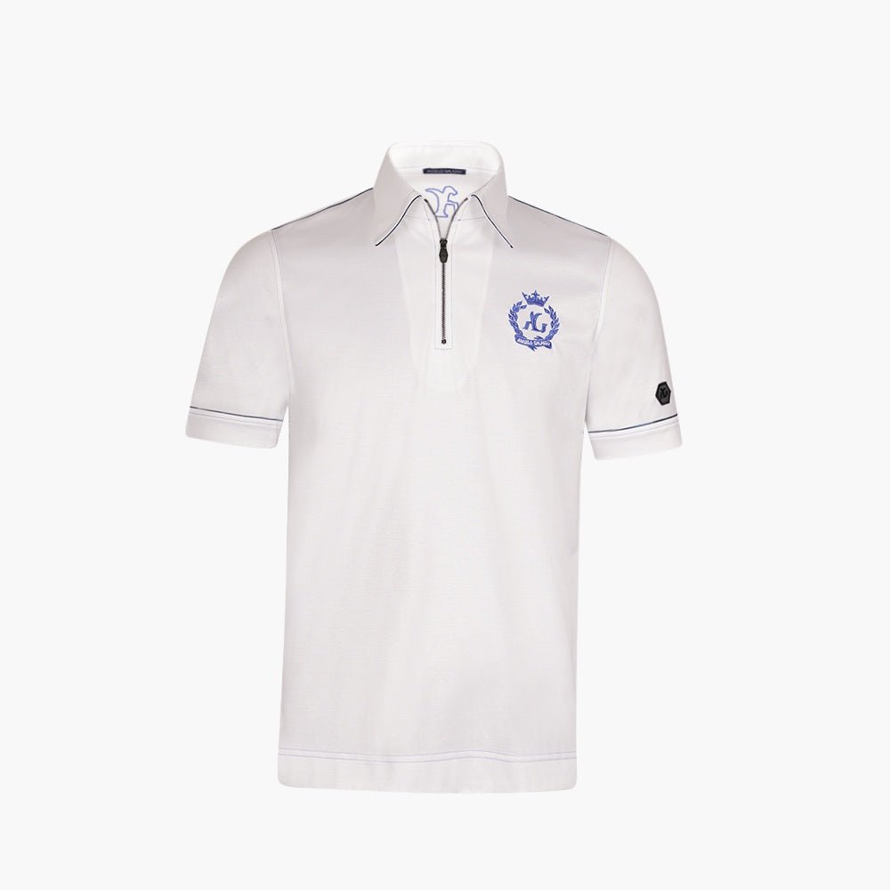 White Polo with Blue Details and Alloro Logo - Angelo Galasso - Luxury Italian Menswear London
