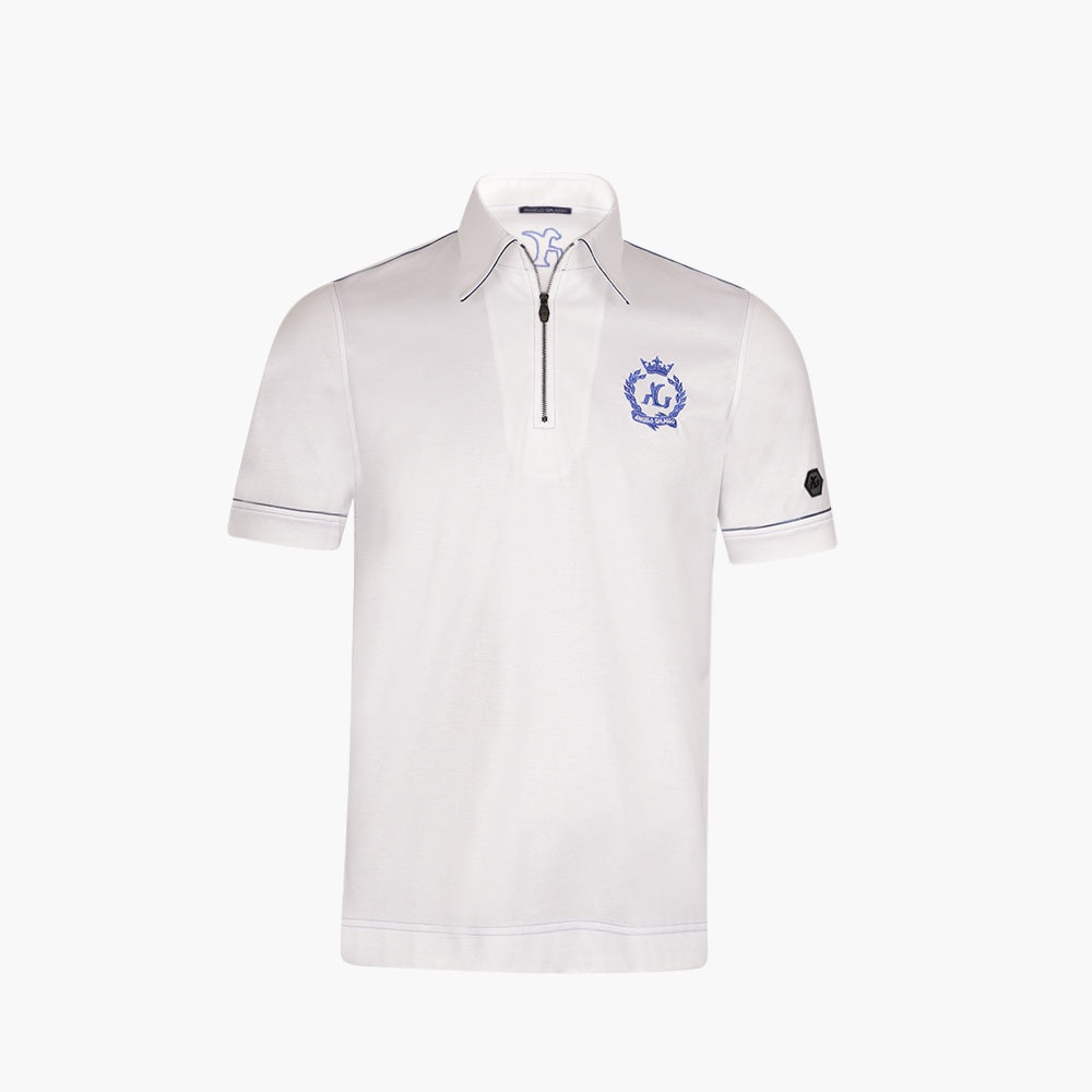 White Polo with Blue Details and Alloro Logo
