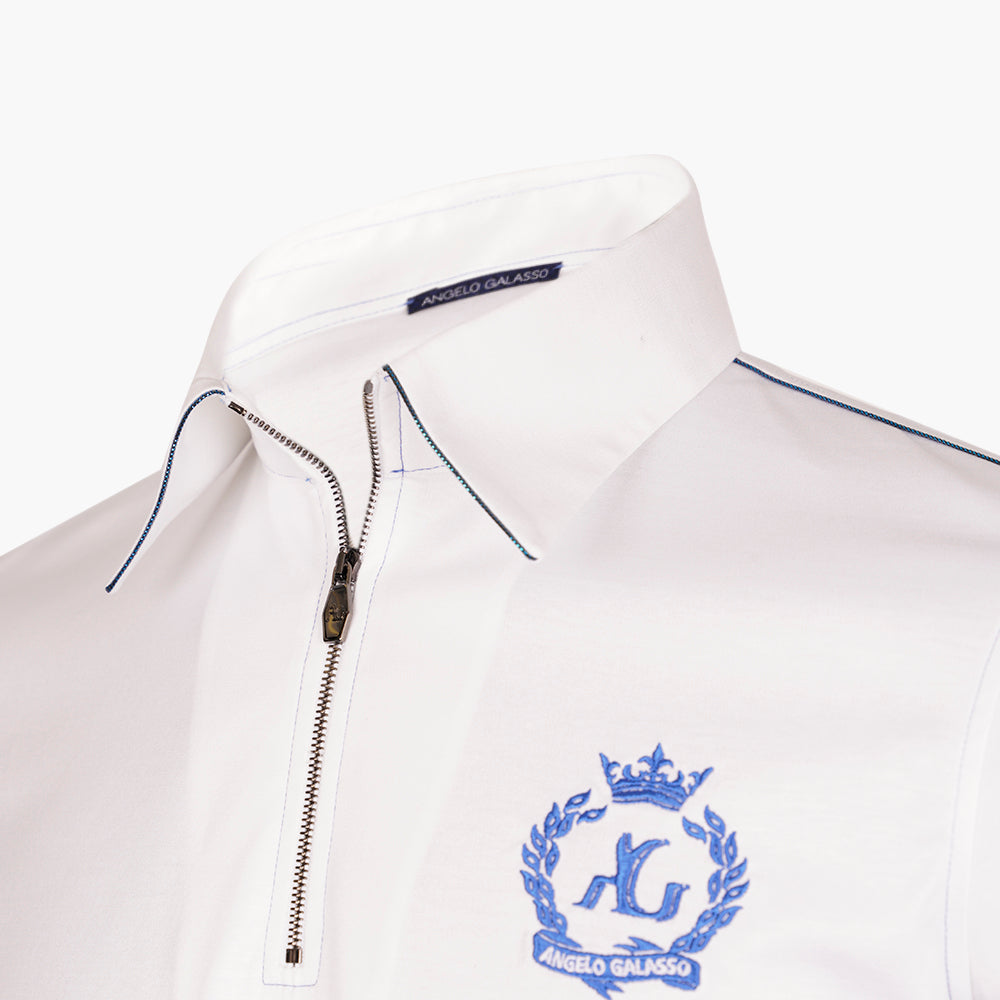 White Polo with Blue Details and Alloro Logo