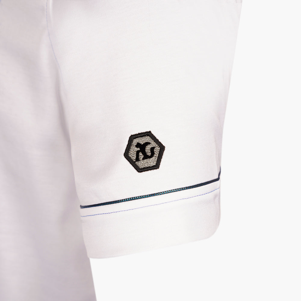 White Polo with Blue Details and Alloro Logo