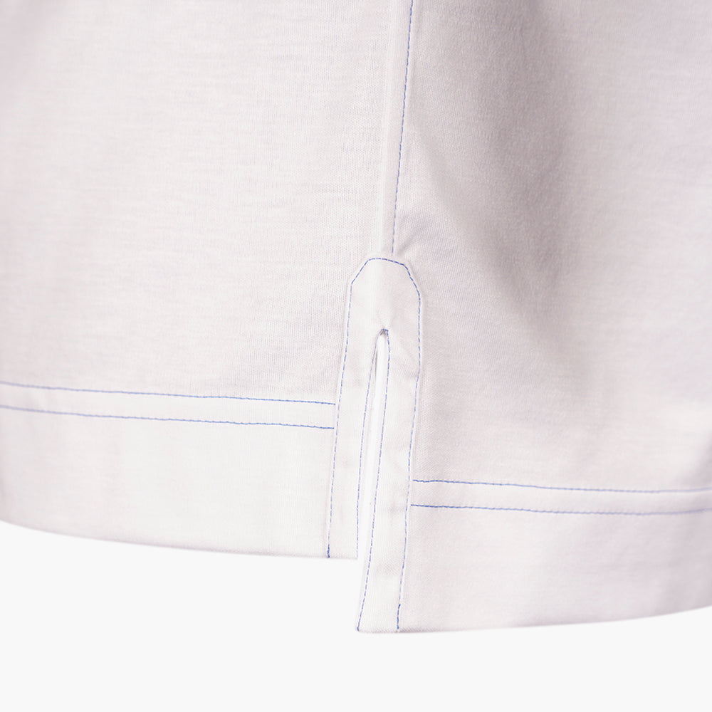 White Polo with Blue Details and Alloro Logo