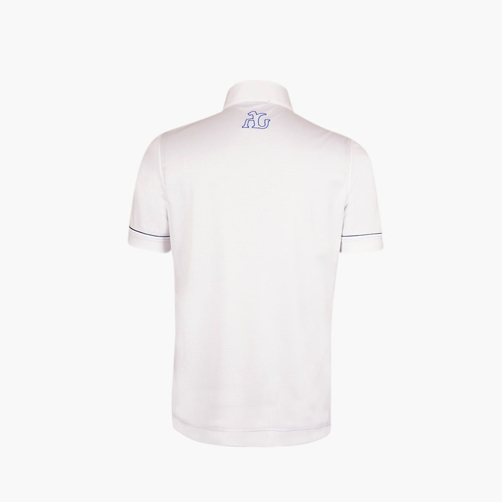 White Polo with Blue Details and Alloro Logo - Angelo Galasso - Luxury Italian Menswear London