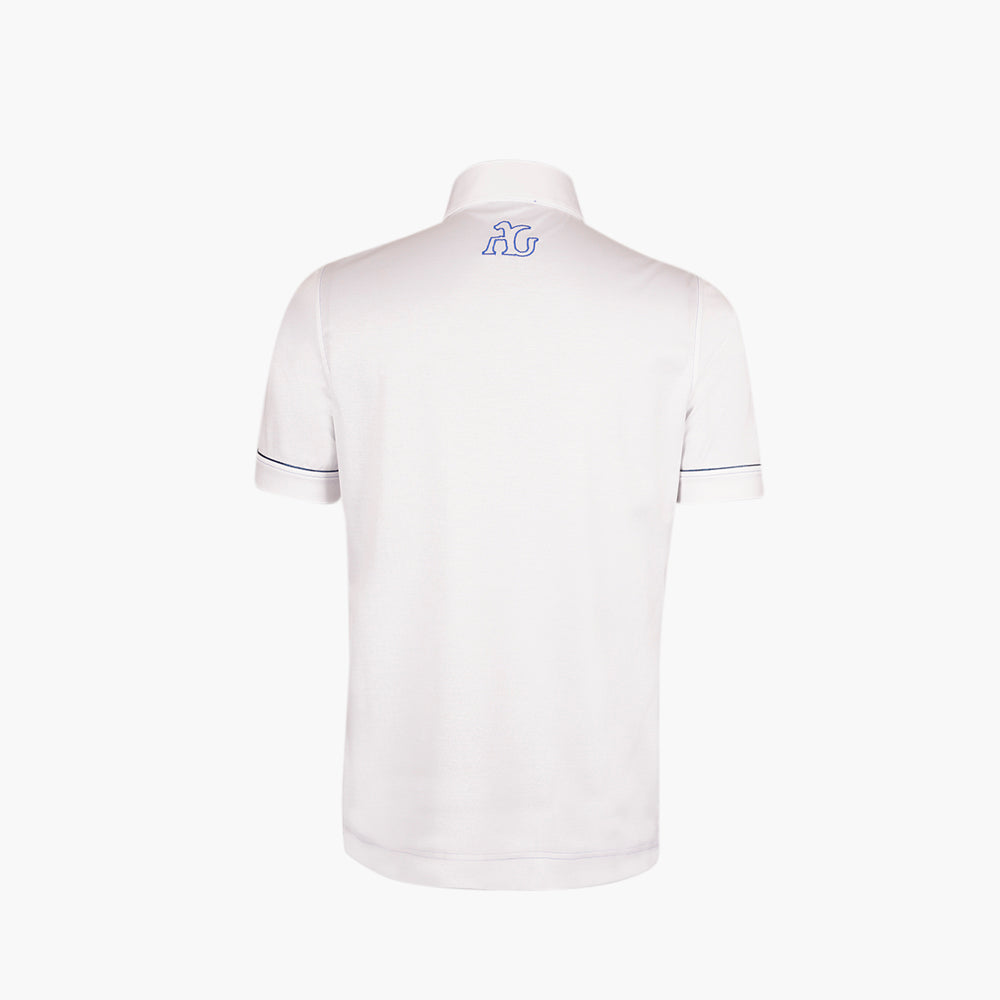 White Polo with Blue Details and Alloro Logo