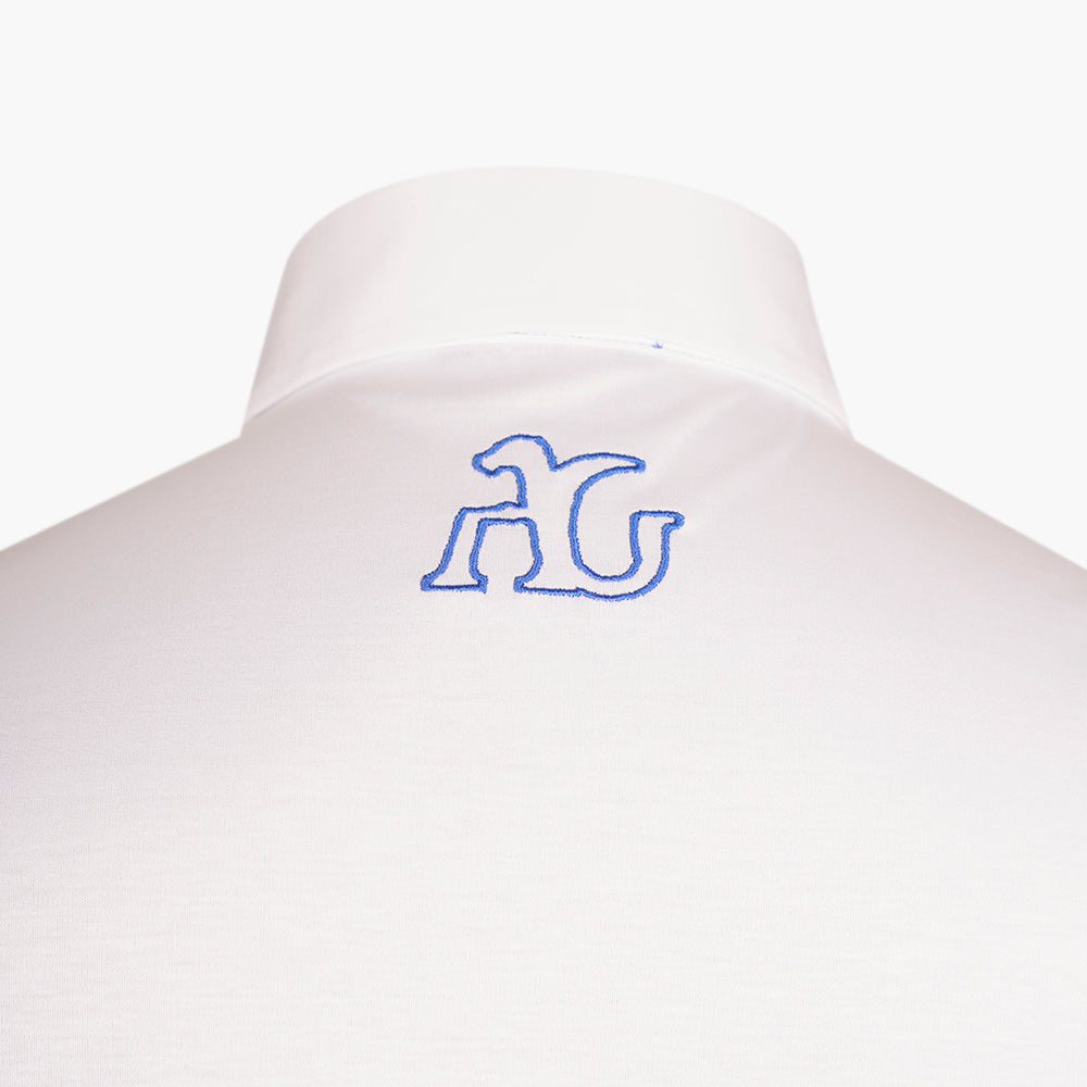White Polo with Blue Details and Alloro Logo