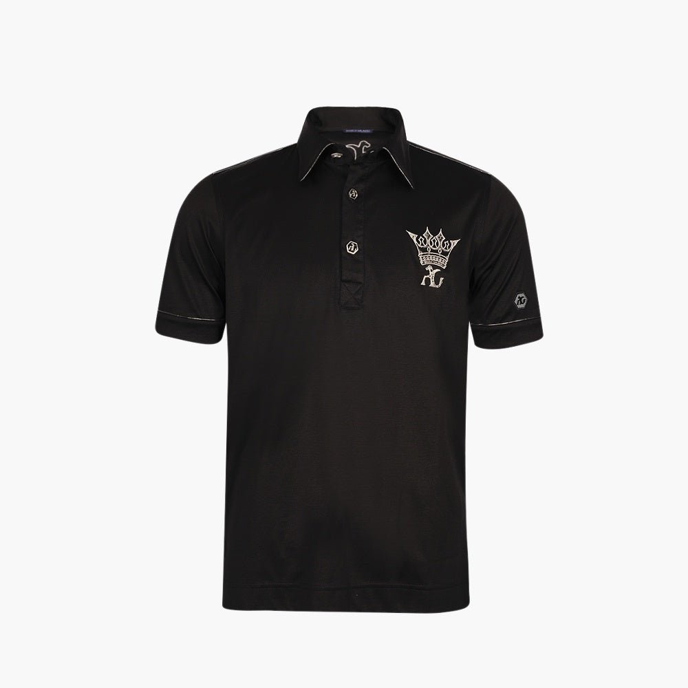 Black & Silver Crown Cotton Polo - Angelo Galasso - Luxury Italian Menswear London