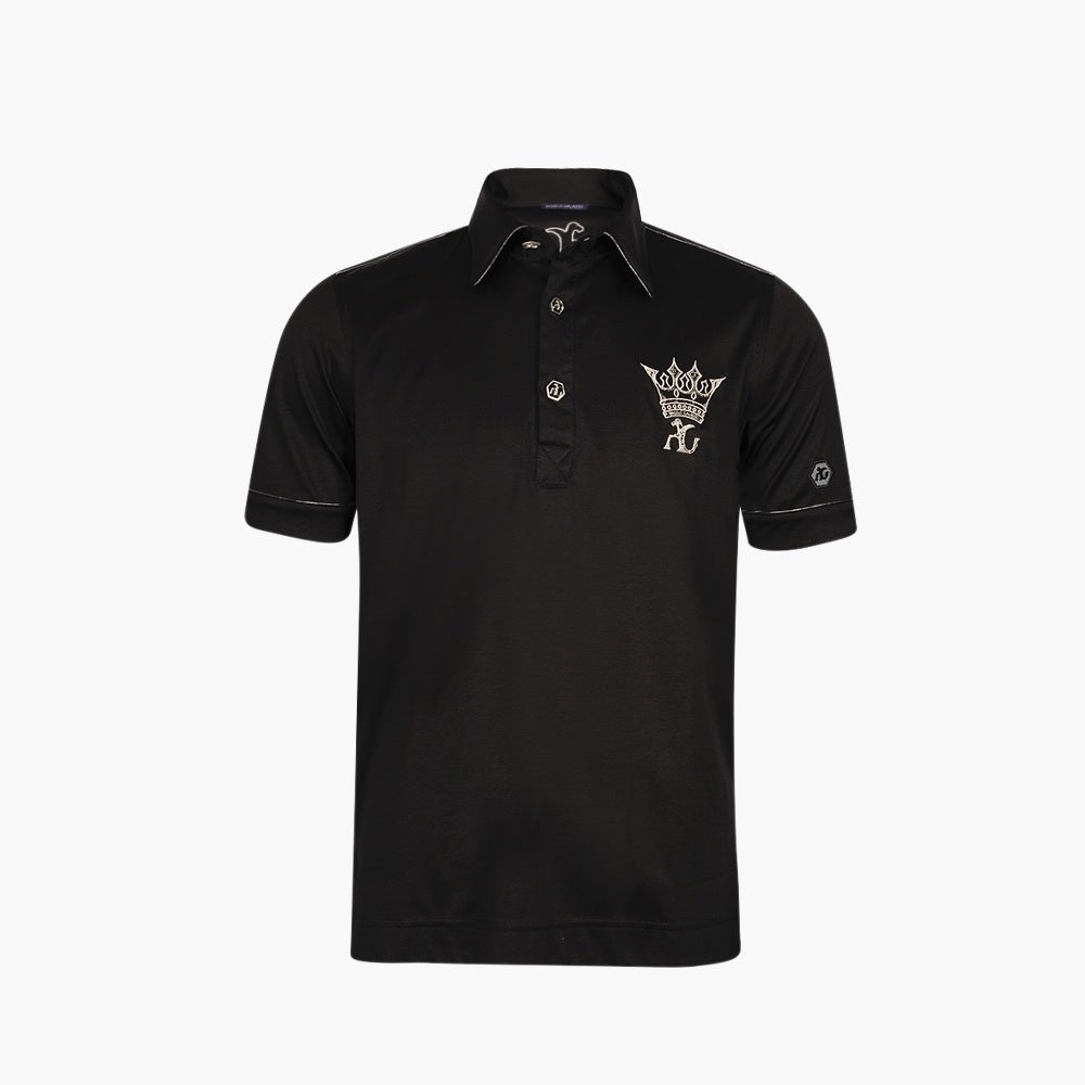 Black & Silver Crown Cotton Polo - Angelo Galasso - Luxury Italian Menswear London