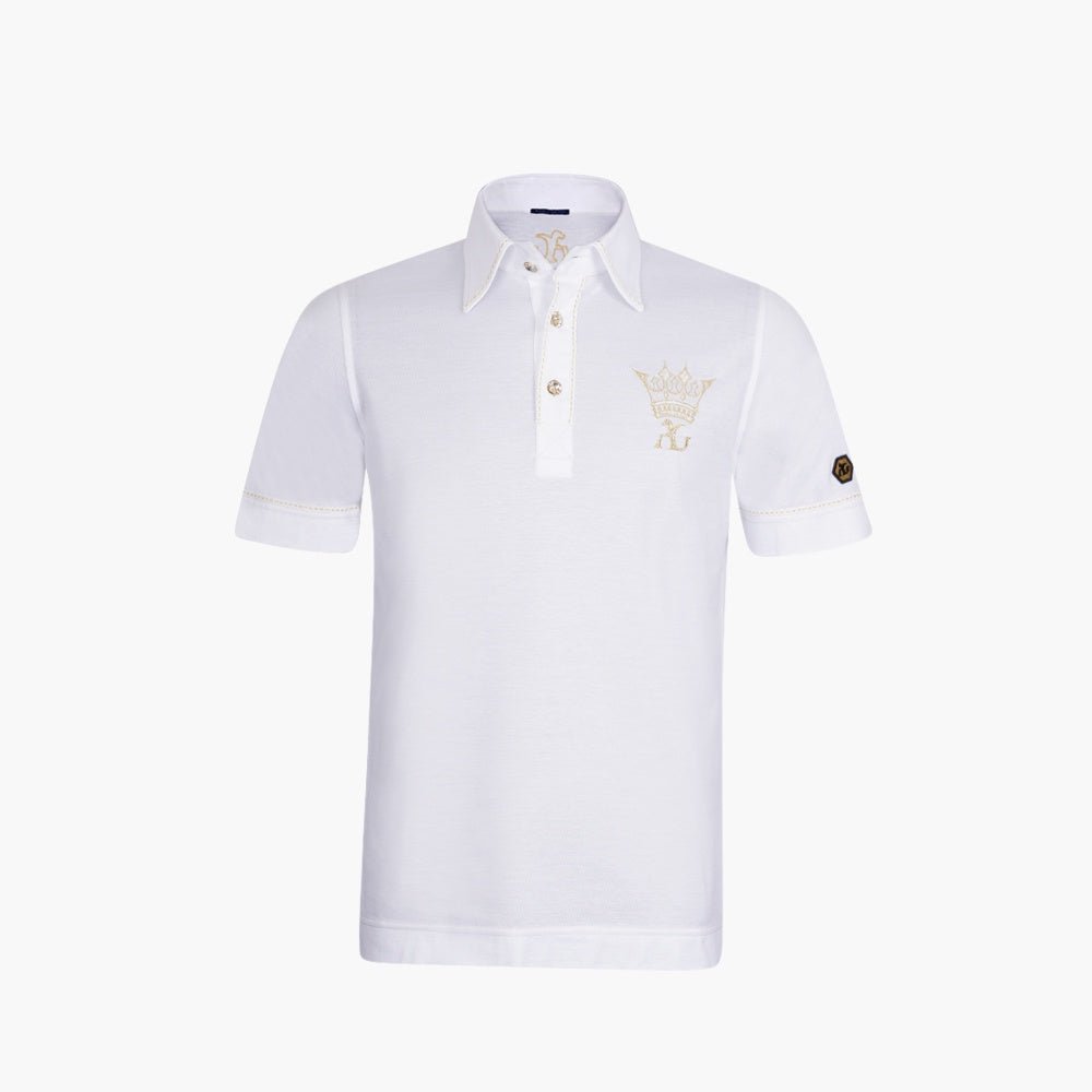White & Gold Crown Cotton Polo Shirt - Angelo Galasso - Luxury Italian Menswear London