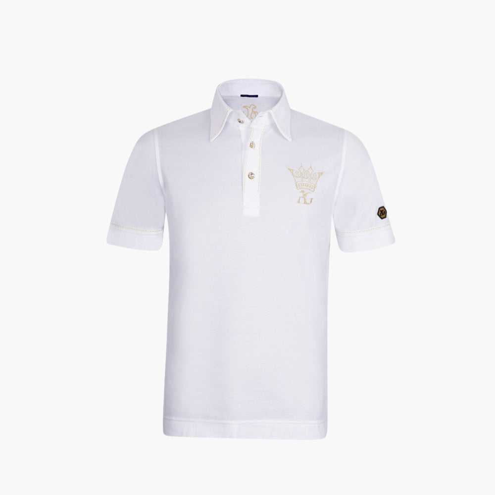 White & Gold Crown Cotton Polo Shirt - Angelo Galasso
