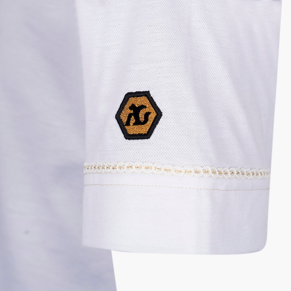 White & Gold Crown Cotton Polo Shirt - Angelo Galasso - Luxury Italian Menswear London