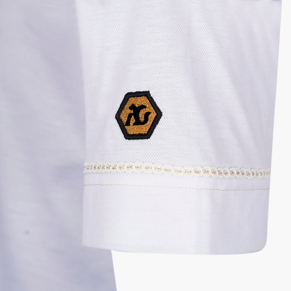 White & Gold Crown Cotton Polo Shirt - Angelo Galasso