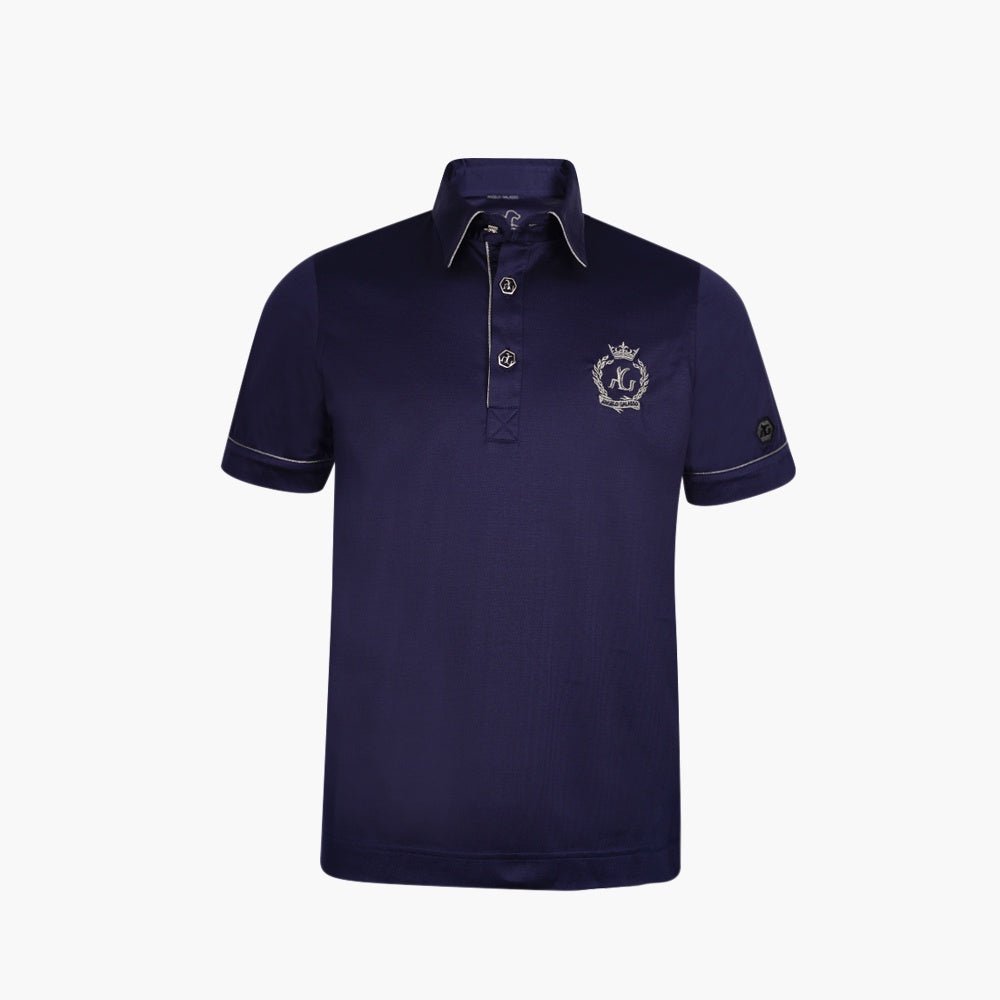 Navy & Silver Polo with Alloro Logo & Piping - Angelo Galasso - Luxury Italian Menswear London
