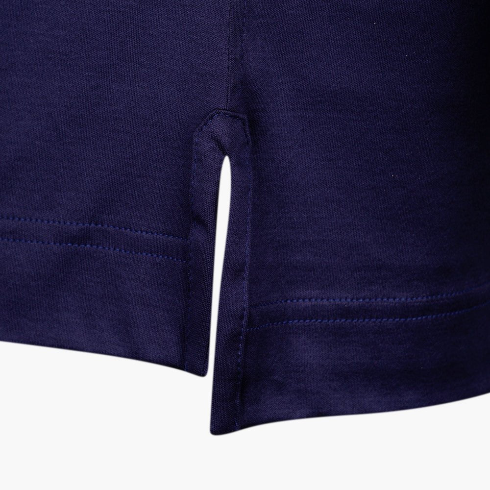 Navy & Silver Polo with Alloro Logo & Piping - Angelo Galasso - Luxury Italian Menswear London