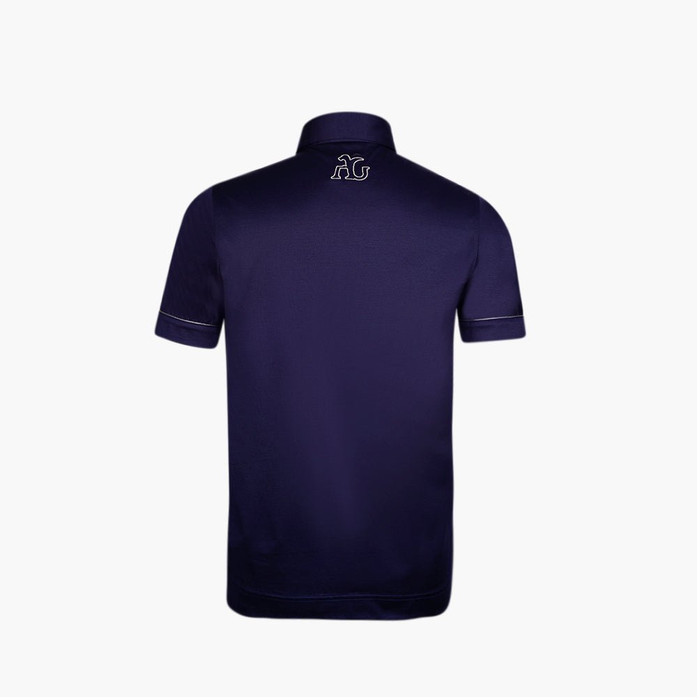 Navy & Silver Polo with Alloro Logo & Piping - Angelo Galasso - Luxury Italian Menswear London