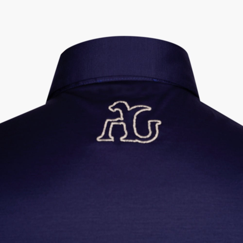 Navy & Silver Polo with Alloro Logo & Piping - Angelo Galasso - Luxury Italian Menswear London
