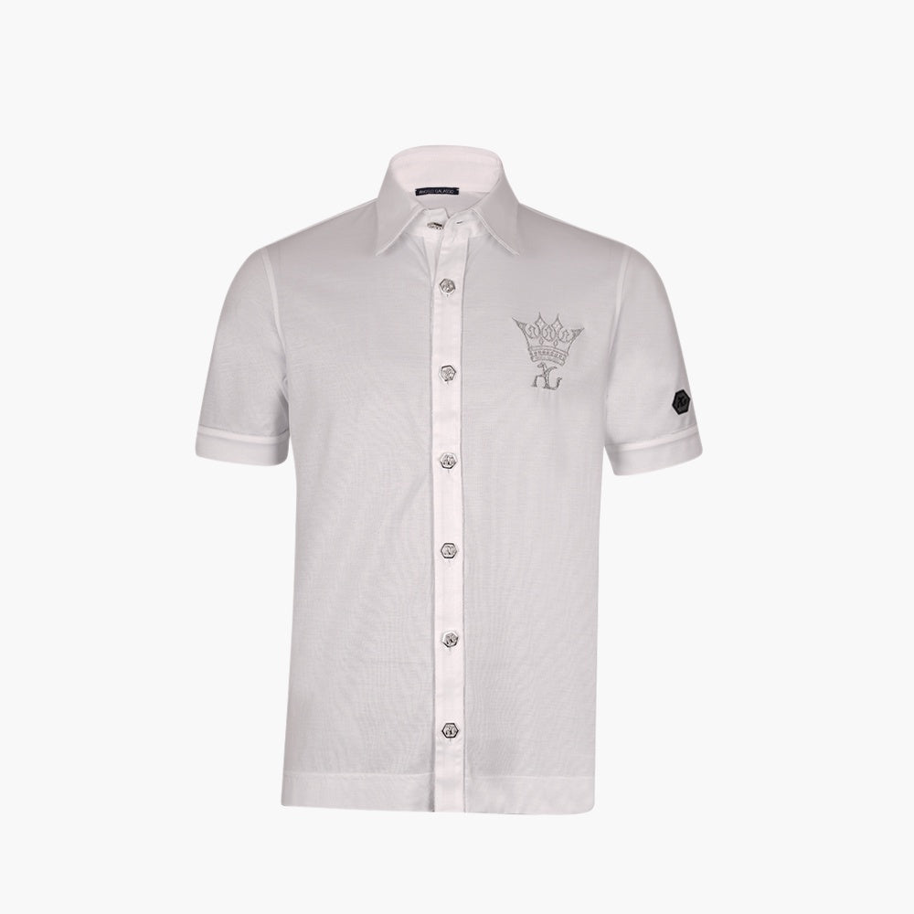 White & Silver Crown Polo Shirt - Angelo Galasso - Luxury Italian Menswear London
