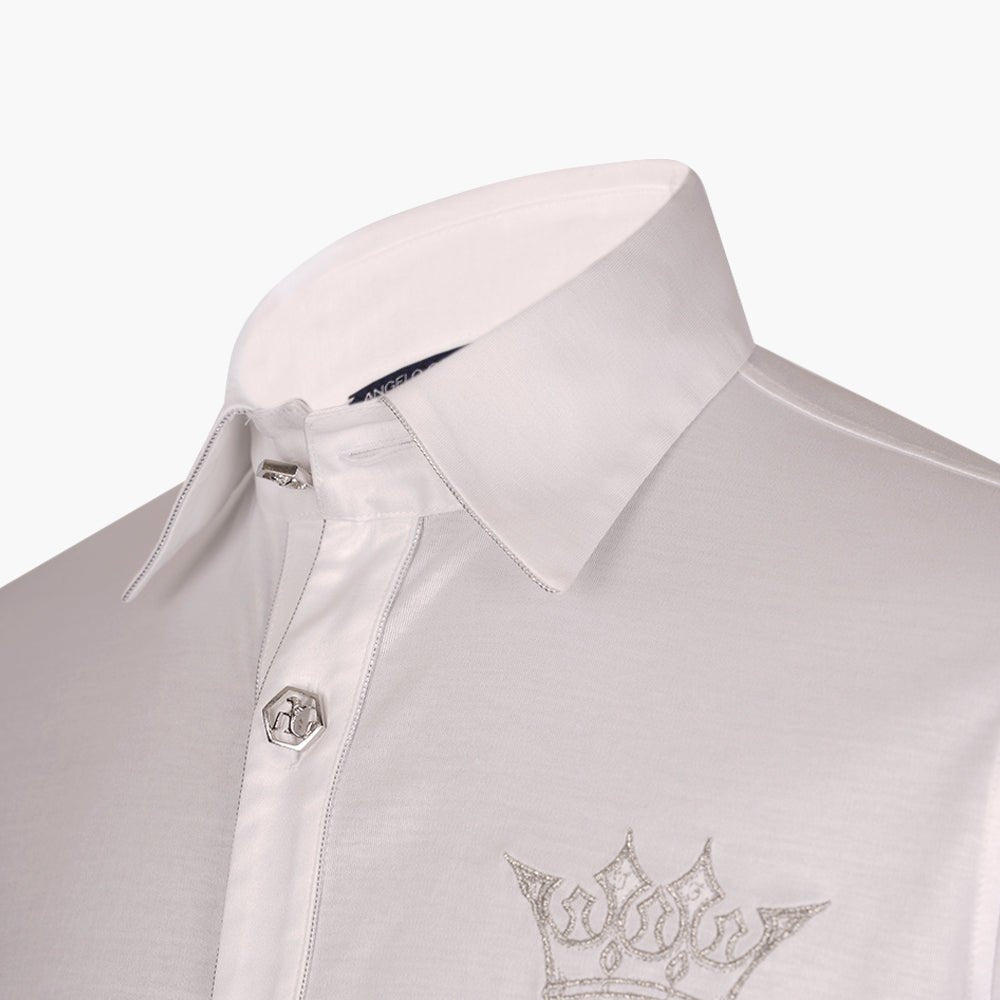 White & Silver Crown Polo Shirt - Angelo Galasso - Luxury Italian Menswear London