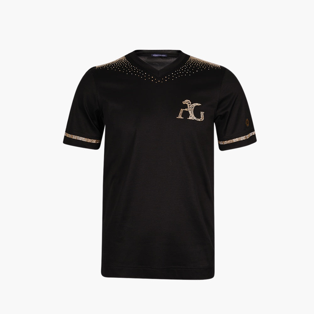 Black T-Shirt with Gold Degradé Crystals