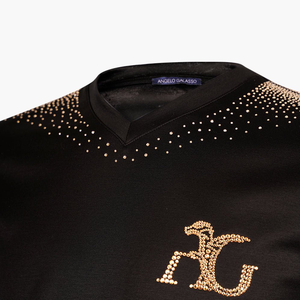 Black T-Shirt with Gold Degradé Crystals - Angelo Galasso - Luxury Italian Menswear London