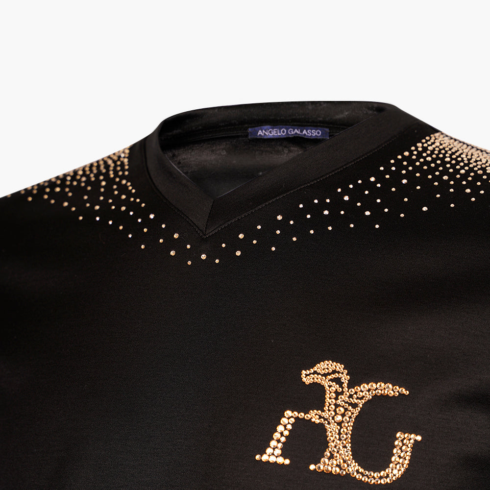 Black T-Shirt with Gold Degradé Crystals