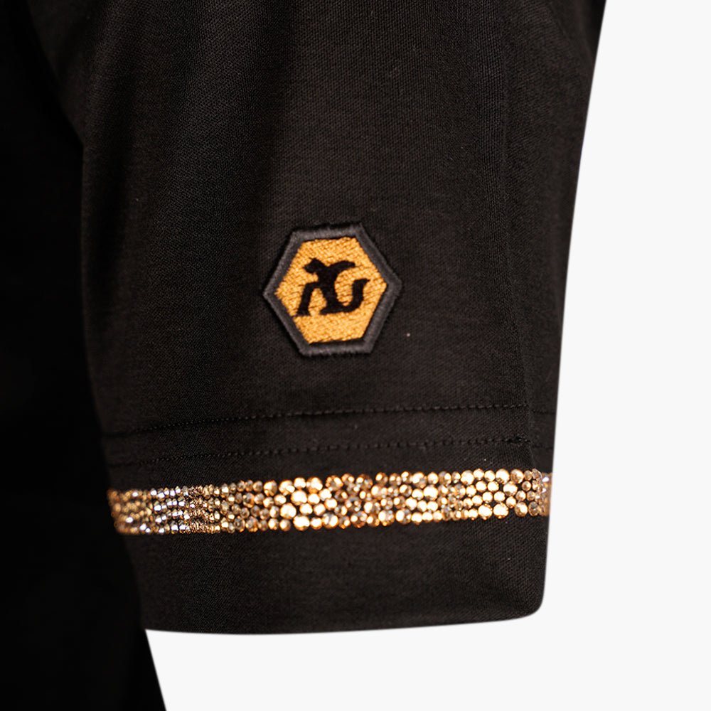 Black T-Shirt with Gold Degradé Crystals - Angelo Galasso - Luxury Italian Menswear London