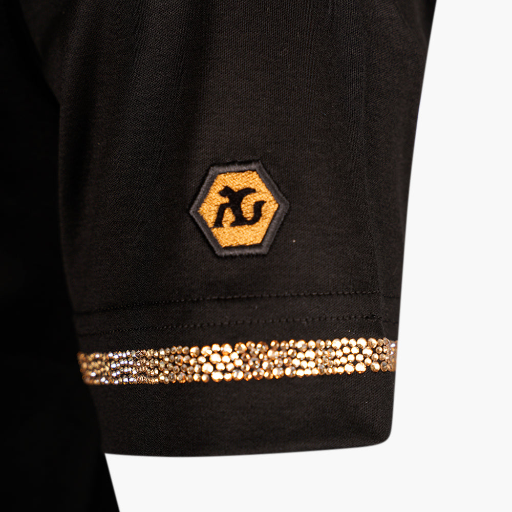 Black T-Shirt with Gold Degradé Crystals