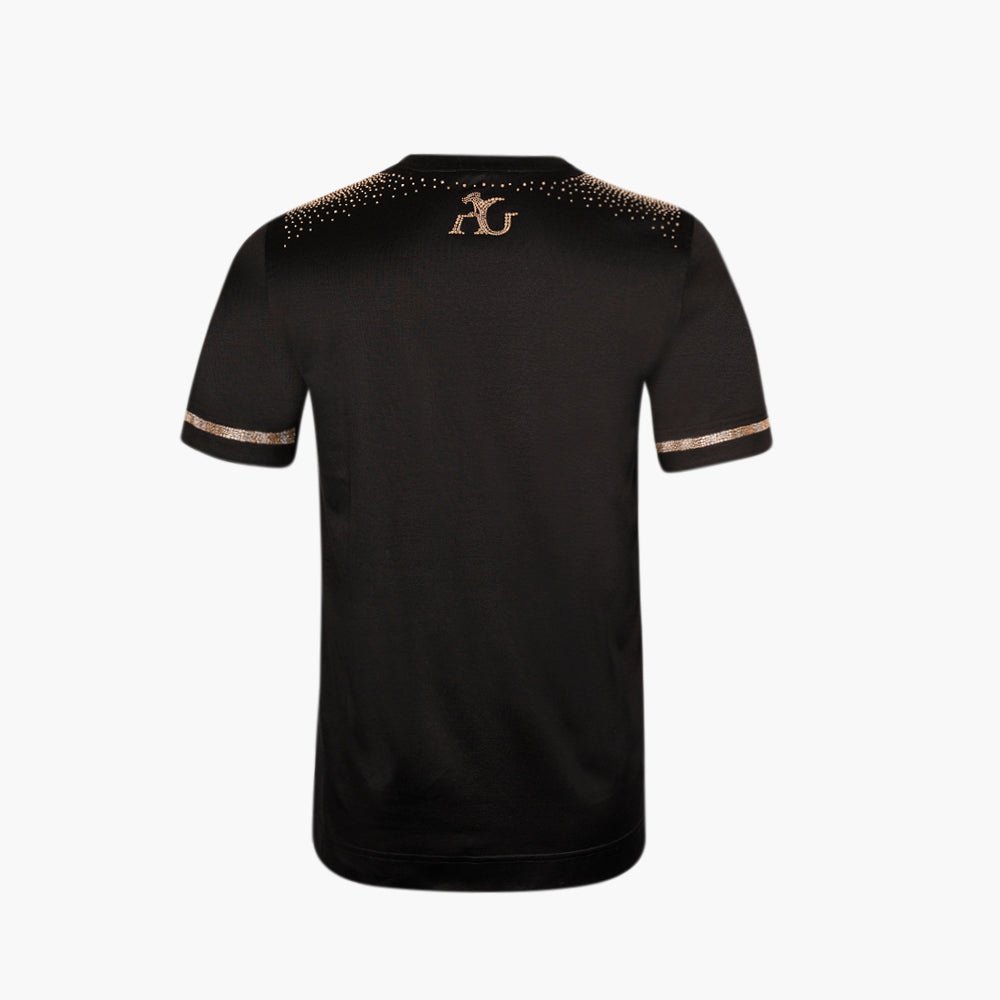 Black T-Shirt with Gold Degradé Crystals - Angelo Galasso - Luxury Italian Menswear London