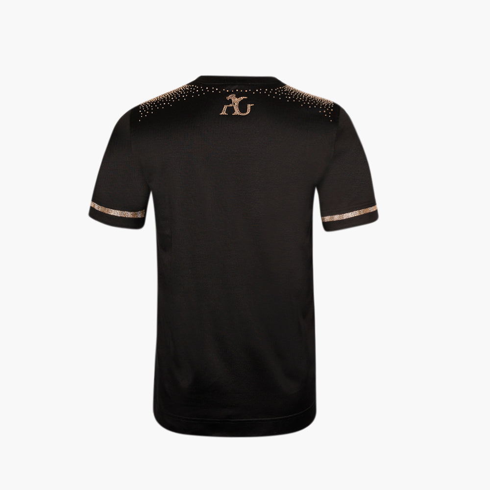 Black T-Shirt with Gold Degradé Crystals