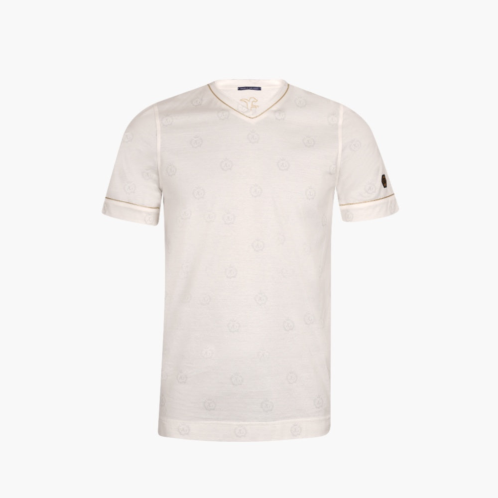 White & Gold Alloro Jersey V-Neck T-Shirt
