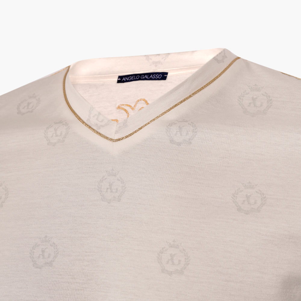 White & Gold Alloro Jersey V-Neck T-Shirt
