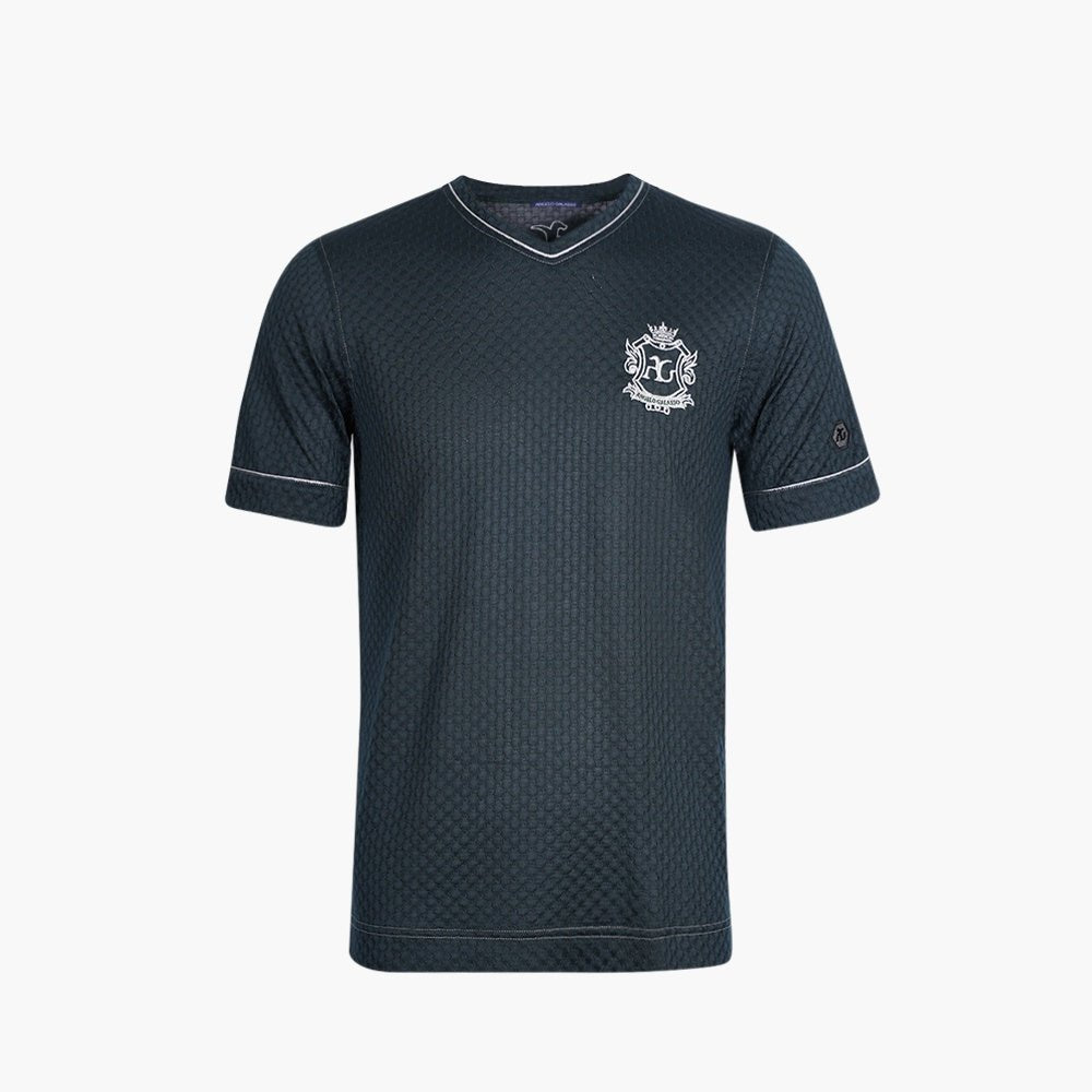 Forest Green Silk Jacquard V-Neck T-Shirt - Angelo Galasso - Luxury Italian Menswear London