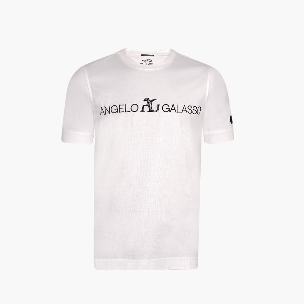 White & Black Total Logo Cotton T-Shirt - Angelo Galasso - Luxury Italian Menswear London