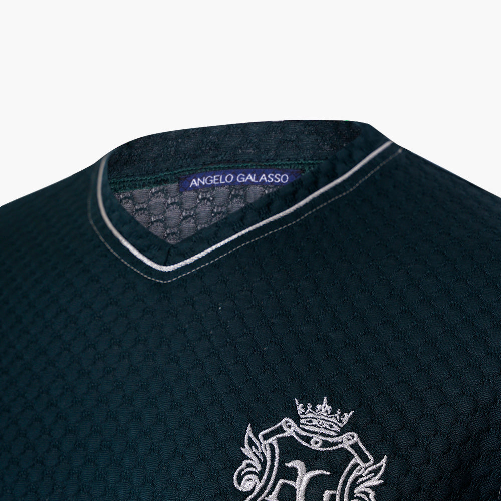 Forest Green Silk Jacquard V-Neck T-Shirt - Angelo Galasso