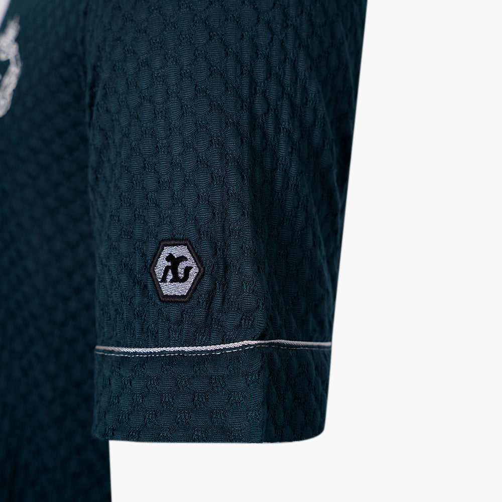 Forest Green Silk Jacquard V-Neck T-Shirt - Angelo Galasso
