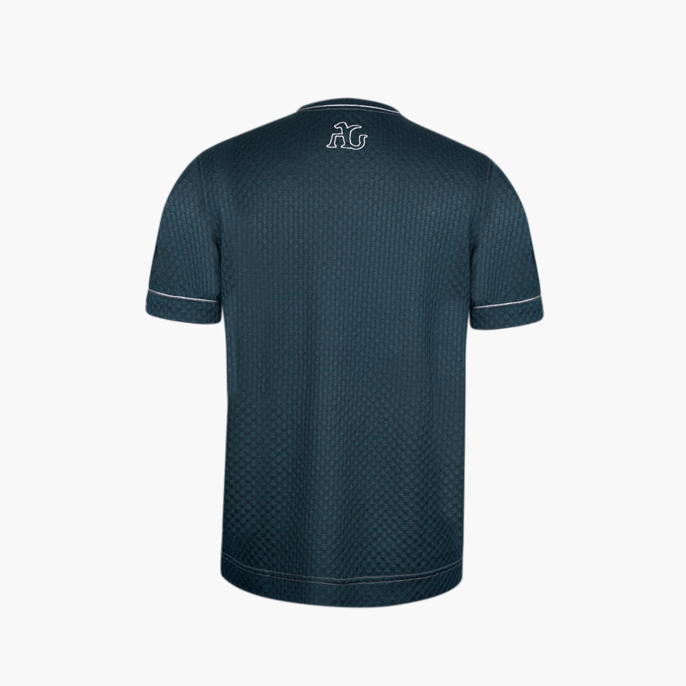 Forest Green Silk Jacquard V-Neck T-Shirt - Angelo Galasso