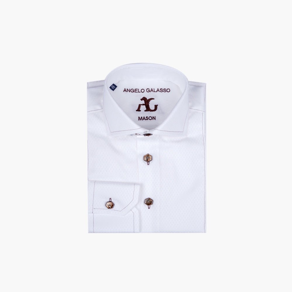 White Mason Shirt Brown Detail - Angelo Galasso - Luxury Italian Menswear London