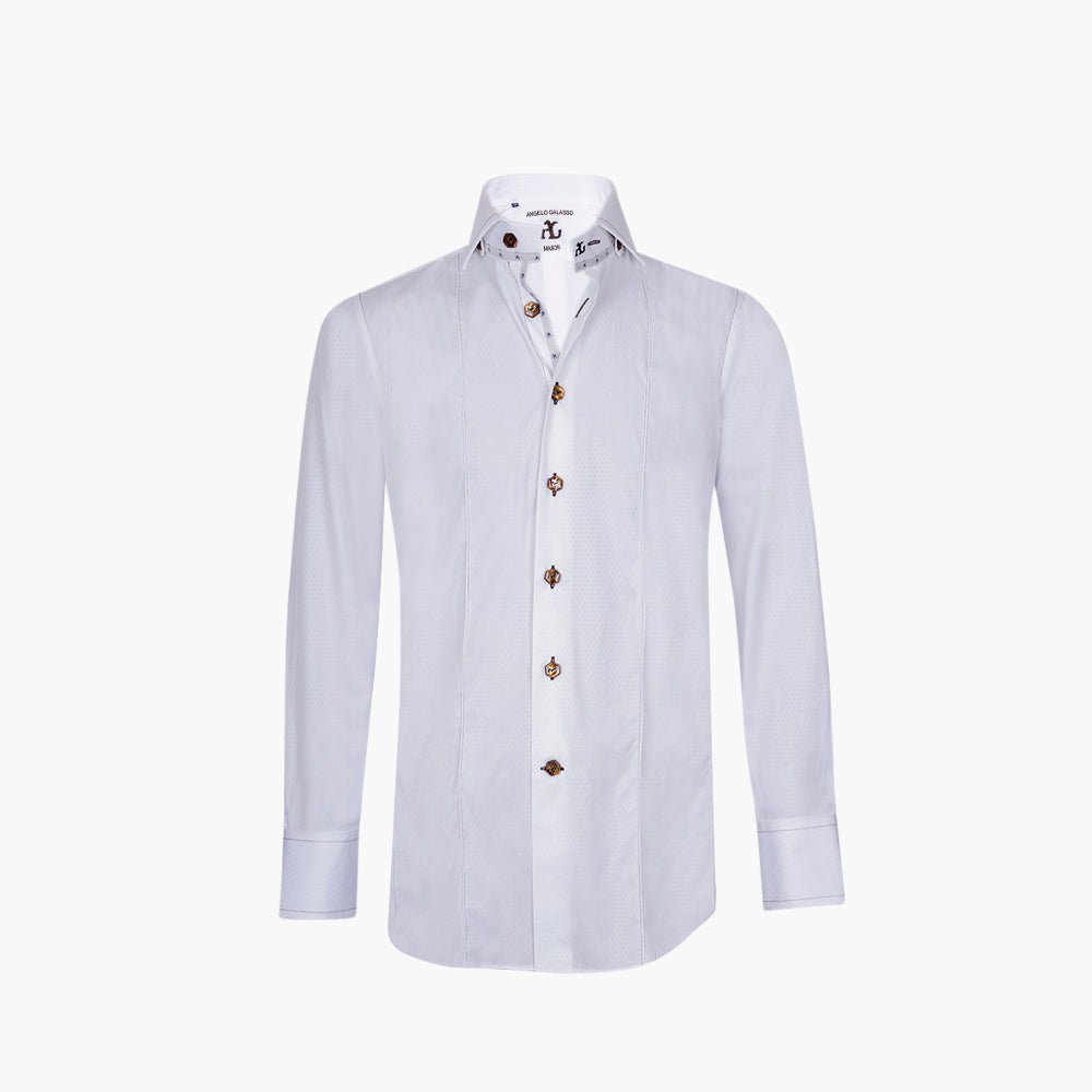White Mason Shirt Brown Detail - Angelo Galasso - Luxury Italian Menswear London