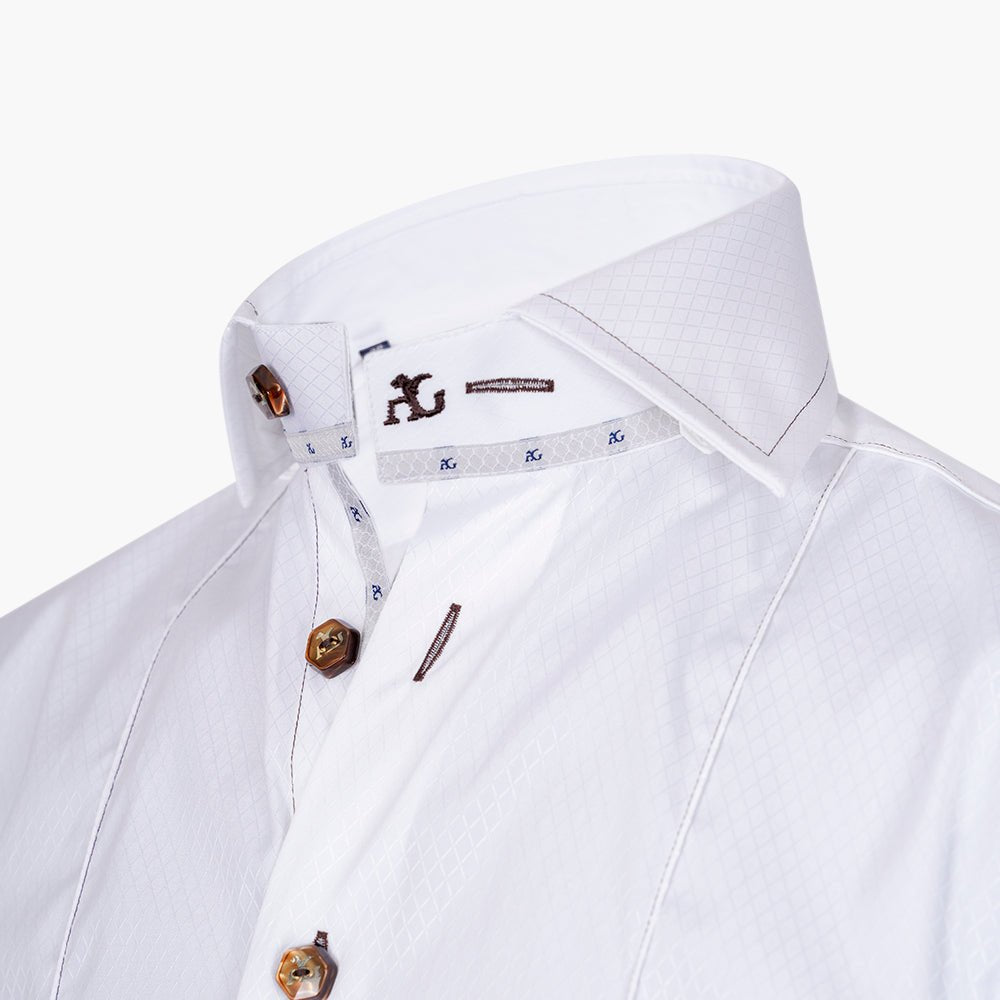 White Mason Shirt Brown Detail - Angelo Galasso - Luxury Italian Menswear London