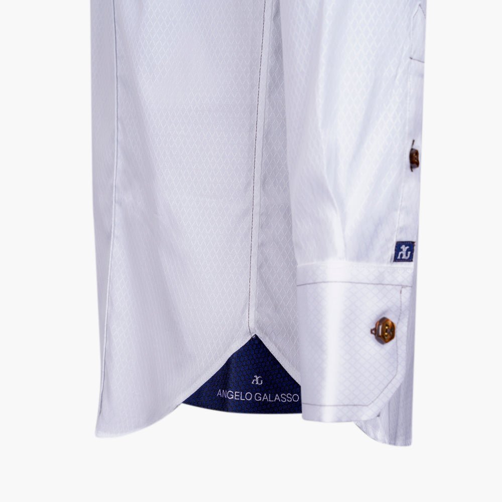 White Mason Shirt Brown Detail - Angelo Galasso - Luxury Italian Menswear London
