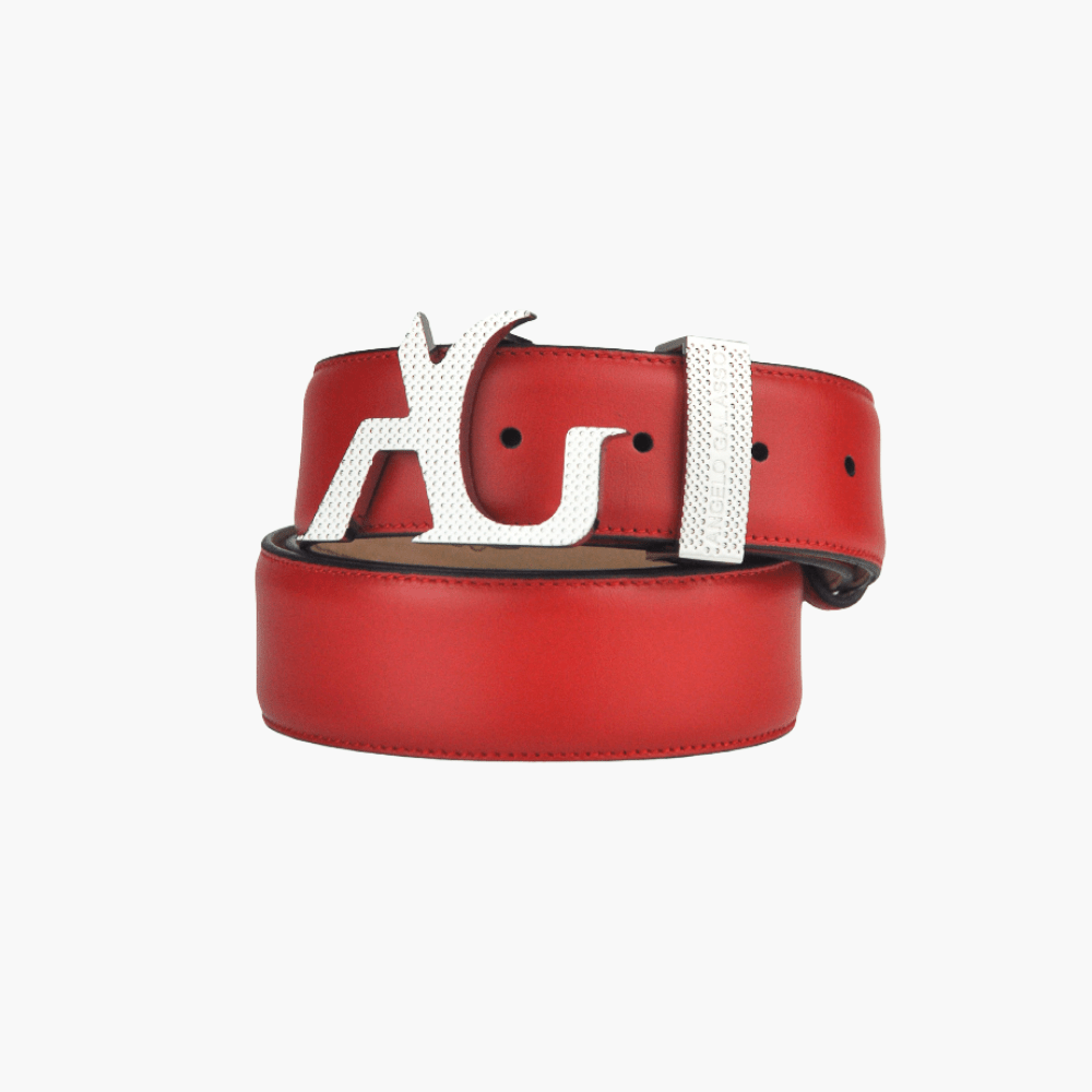 Red Calfskin Belt with AG Buckle - Angelo Galasso - Luxury Italian Menswear London