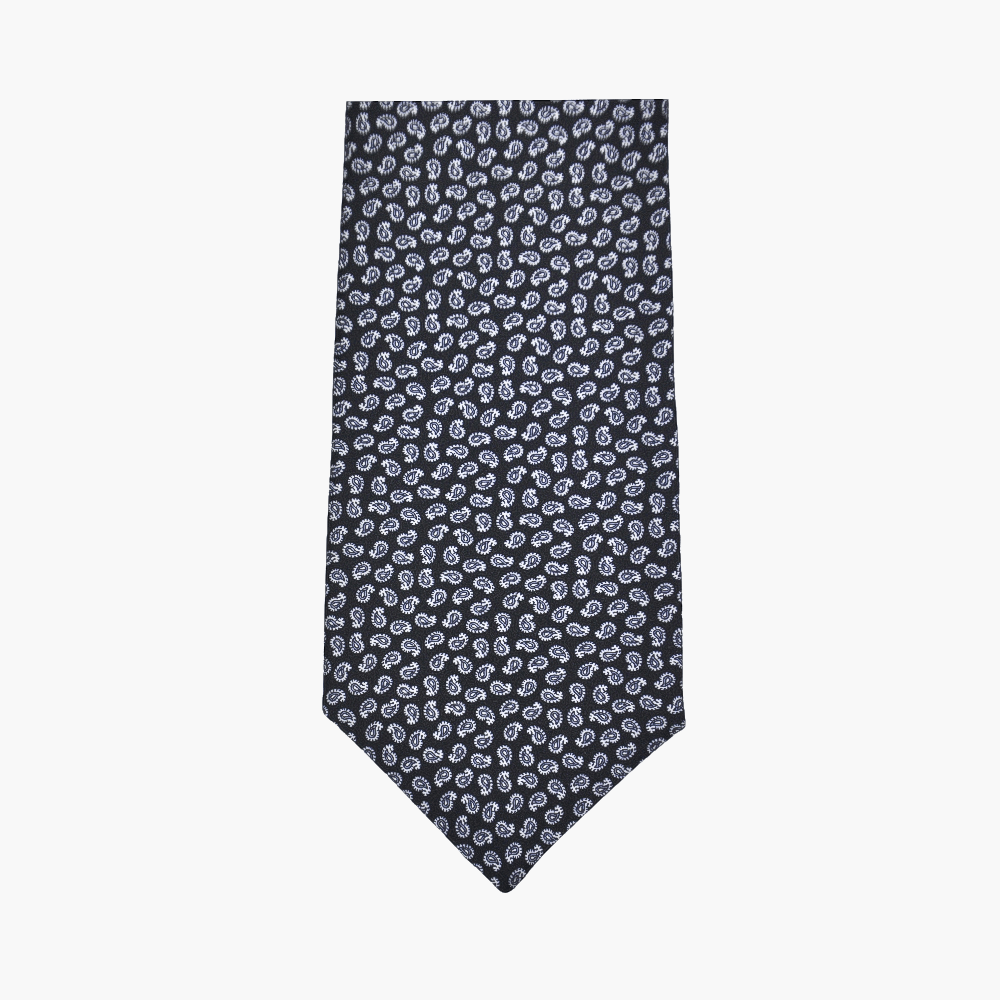 Black Paisley Silk Tie - Angelo Galasso - Luxury Italian Menswear London
