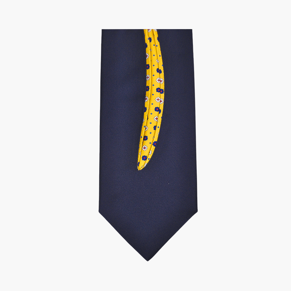 Blue & Yellow Silk Double Tie - Angelo Galasso - Luxury Italian Menswear London