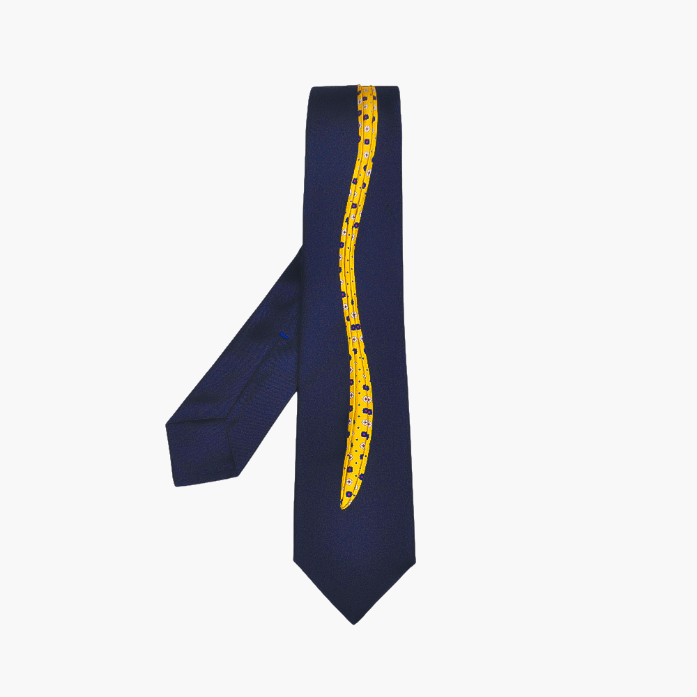 Blue & Yellow Silk Double Tie - Angelo Galasso - Luxury Italian Menswear London