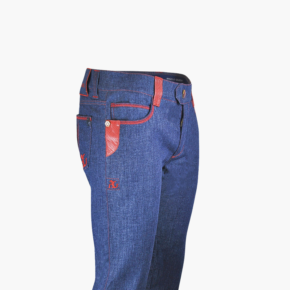 Burgundy Jeans with Python Inserts ANGELO GALASSO