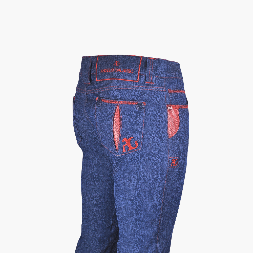 Burgundy Jeans with Python Inserts - Angelo Galasso - Luxury Italian Menswear London