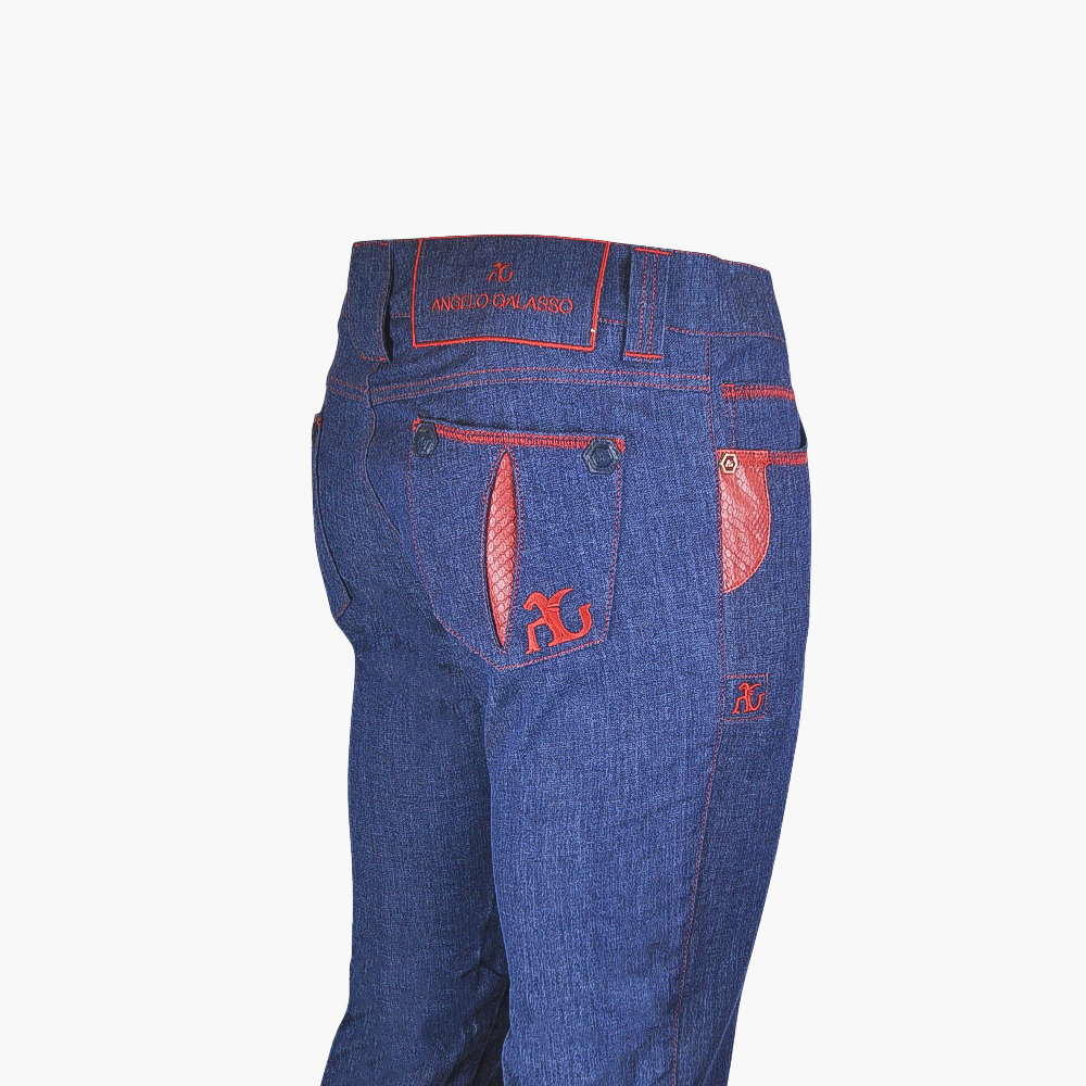 Burgundy Jeans with Python Inserts ANGELO GALASSO