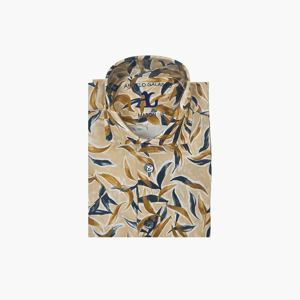 Brown Foliage Short Sleeves Mason Shirt - Angelo Galasso - Luxury Italian Menswear London
