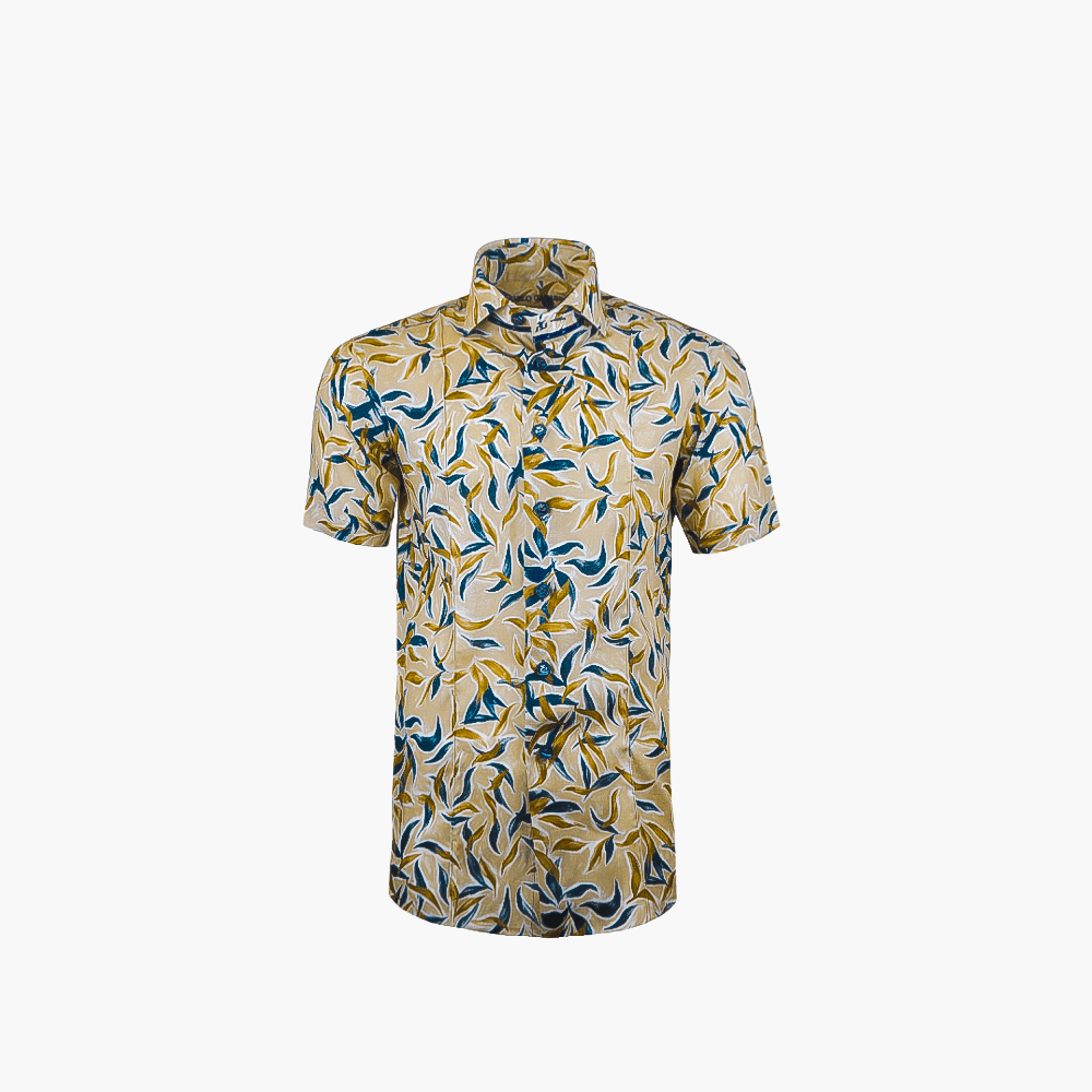 Brown Foliage Short Sleeves Mason Shirt - Angelo Galasso - Luxury Italian Menswear London