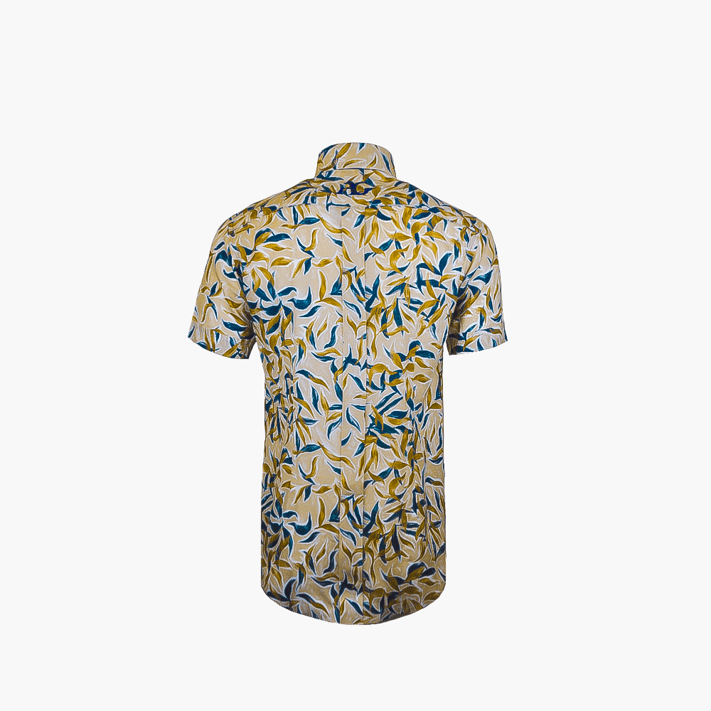 Brown Foliage Short Sleeves Mason Shirt - Angelo Galasso - Luxury Italian Menswear London