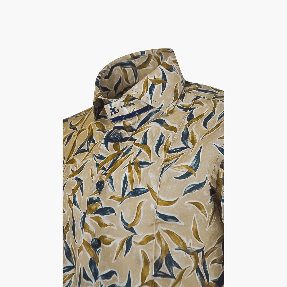 Brown Foliage Short Sleeves Mason Shirt - Angelo Galasso - Luxury Italian Menswear London