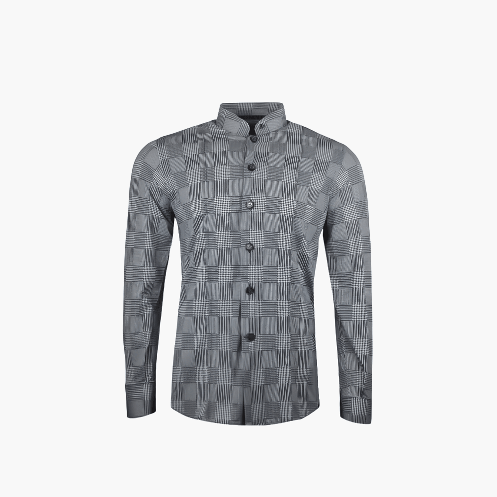 Black & White Houndstooth Mao Shirt - Angelo Galasso - Luxury Italian Menswear London